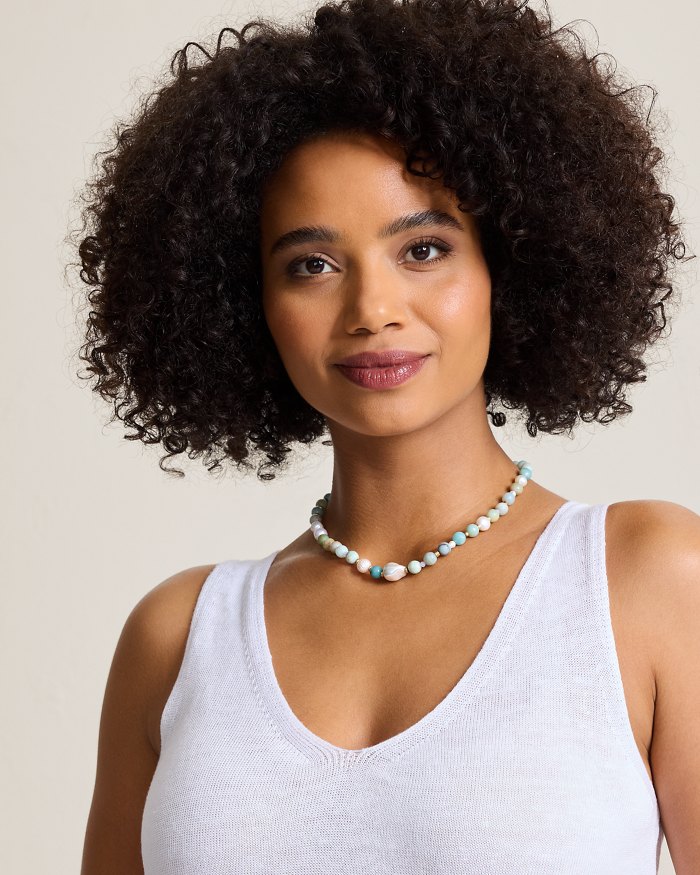 Palm Hibiscus Pearl & Semi-Precious Stone Necklace